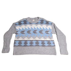 a.n.a. Grey White Blue Geometric Print Long Sleeve Sweater Womens Size PXXL